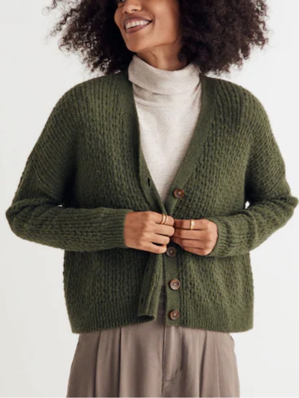 Madewell Mayfair Sweater Cardigan Heather Pine Alpaca Cable Knit Button 2023-XL